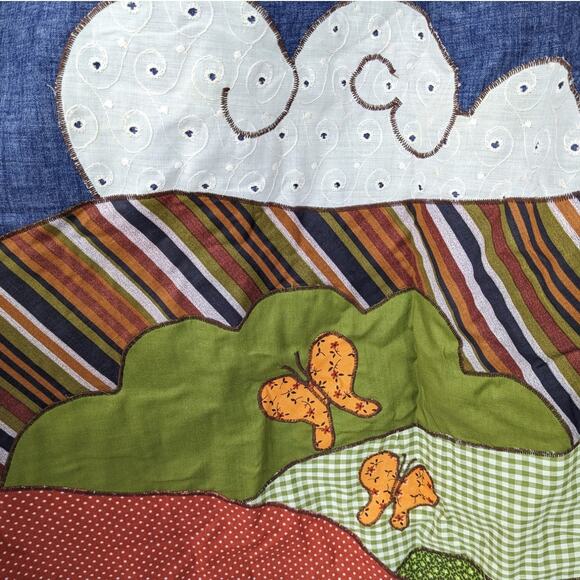 SALE Vintage Boho 1970s Handmade Wrap Skirt Appliqued Gothic House Fields Clouds - Picture 3 of 9